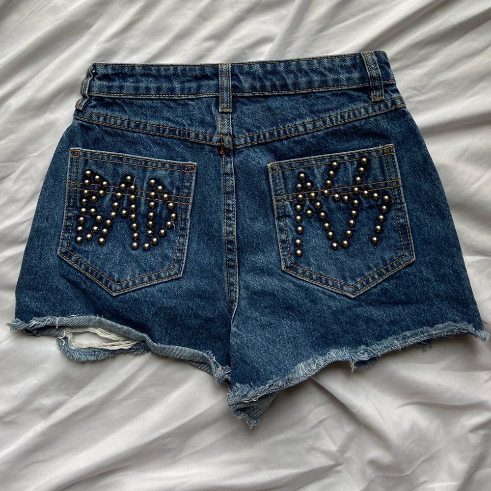“BAD ASS” Missguided Denim Studded Shorts
